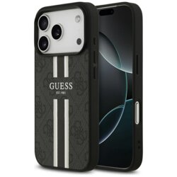 Husa originala Guess iPhone 17 Pro Max Hardcase 4G Printed Stripes MagSafe, negru, GUHMP17XP4RPSK