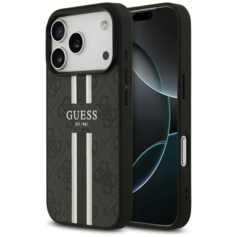 Husa originala Guess iPhone 17 Pro Max Hardcase 4G Printed Stripes MagSafe, negru, GUHMP17XP4RPSK