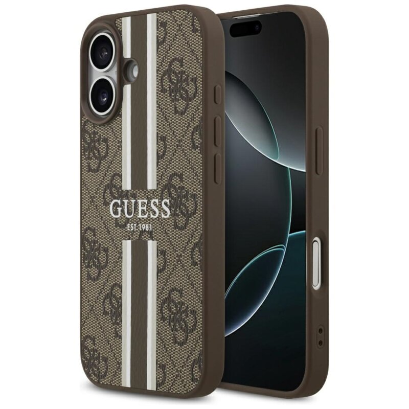 Husa originala Guess iPhone 17 Hardcase 4G Printed Stripes MagSafe, maro, GUHMP17SP4RPSW
