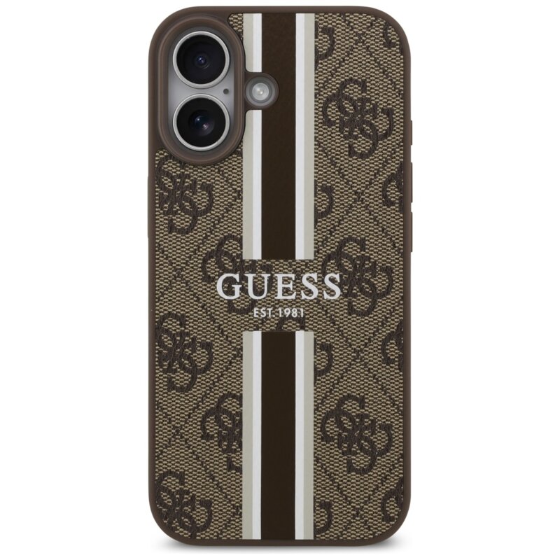 Husa originala Guess iPhone 17 Hardcase 4G Printed Stripes MagSafe, maro, GUHMP17SP4RPSW