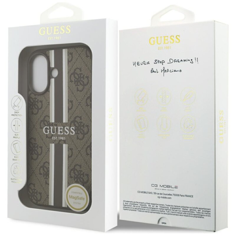 Husa originala Guess iPhone 17 Hardcase 4G Printed Stripes MagSafe, maro, GUHMP17SP4RPSW