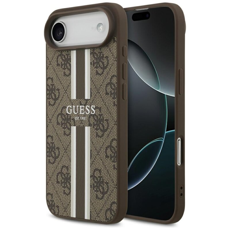 Husa originala Guess iPhone 17 Air Hardcase 4G Printed Stripes MagSafe, maro, GUHMP17MP4RPSW