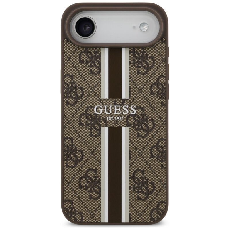Husa originala Guess iPhone 17 Air Hardcase 4G Printed Stripes MagSafe, maro, GUHMP17MP4RPSW