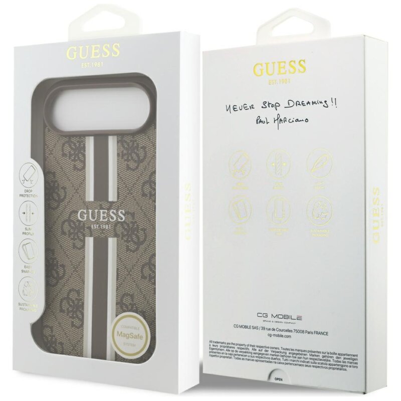 Husa originala Guess iPhone 17 Air Hardcase 4G Printed Stripes MagSafe, maro, GUHMP17MP4RPSW