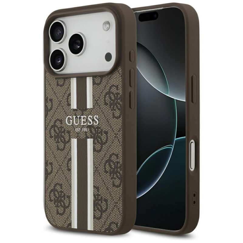 Husa originala Guess iPhone 17 Pro Hardcase 4G Printed Stripes MagSafe, maro, GUHMP17LP4RPSW