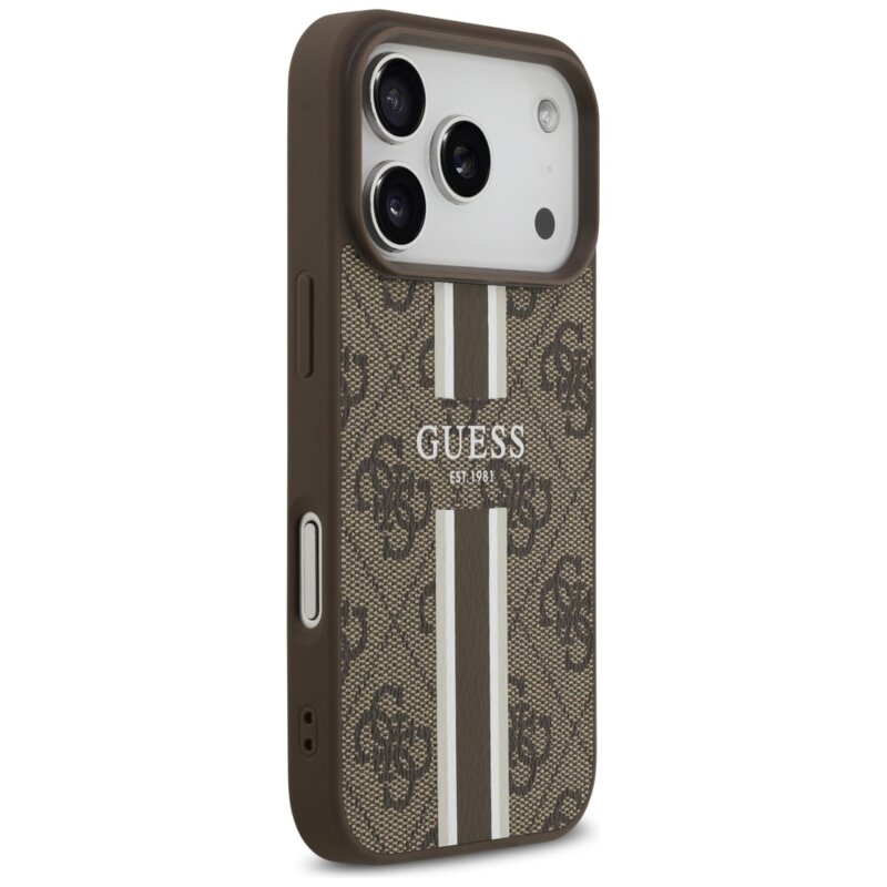 Husa originala Guess iPhone 17 Pro Hardcase 4G Printed Stripes MagSafe, maro, GUHMP17LP4RPSW