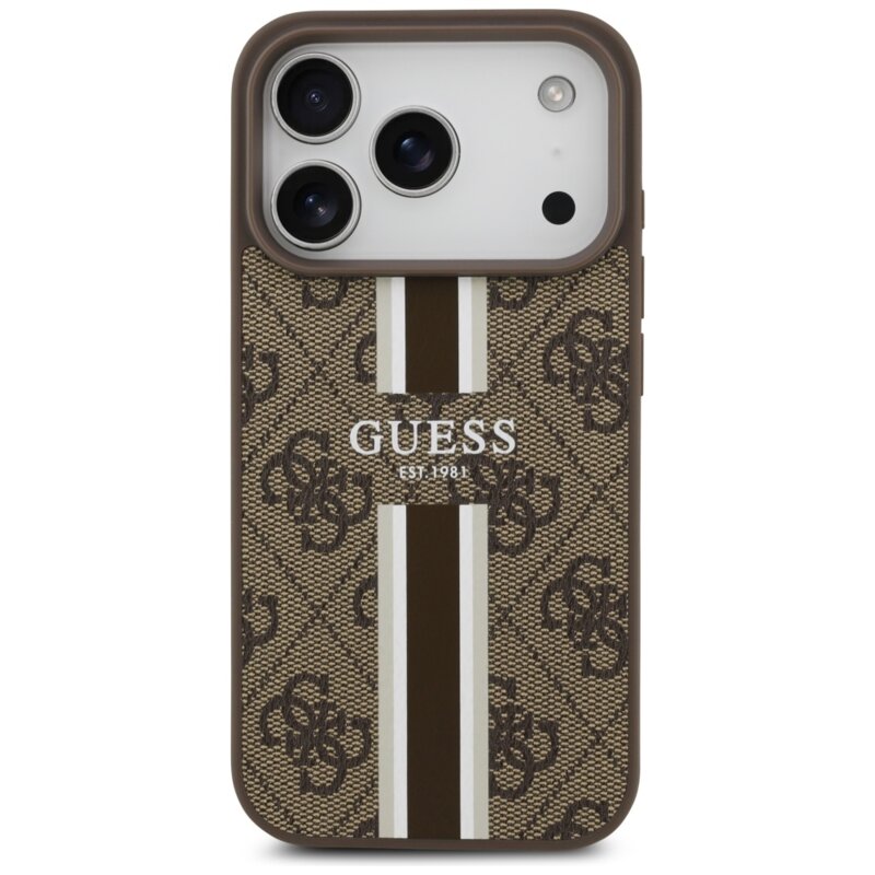 Husa originala Guess iPhone 17 Pro Hardcase 4G Printed Stripes MagSafe, maro, GUHMP17LP4RPSW