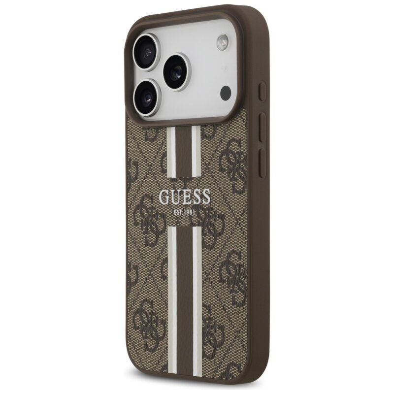 Husa originala Guess iPhone 17 Pro Hardcase 4G Printed Stripes MagSafe, maro, GUHMP17LP4RPSW