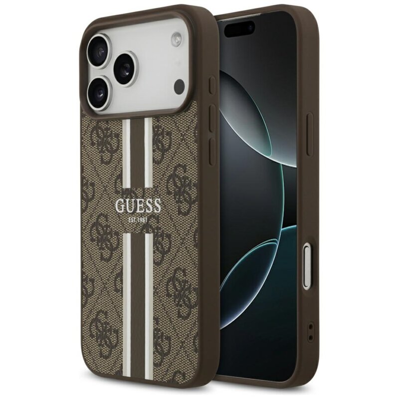 Husa originala Guess iPhone 17 Pro Max Hardcase 4G Printed Stripes MagSafe, maro, GUHMP17XP4RPSW