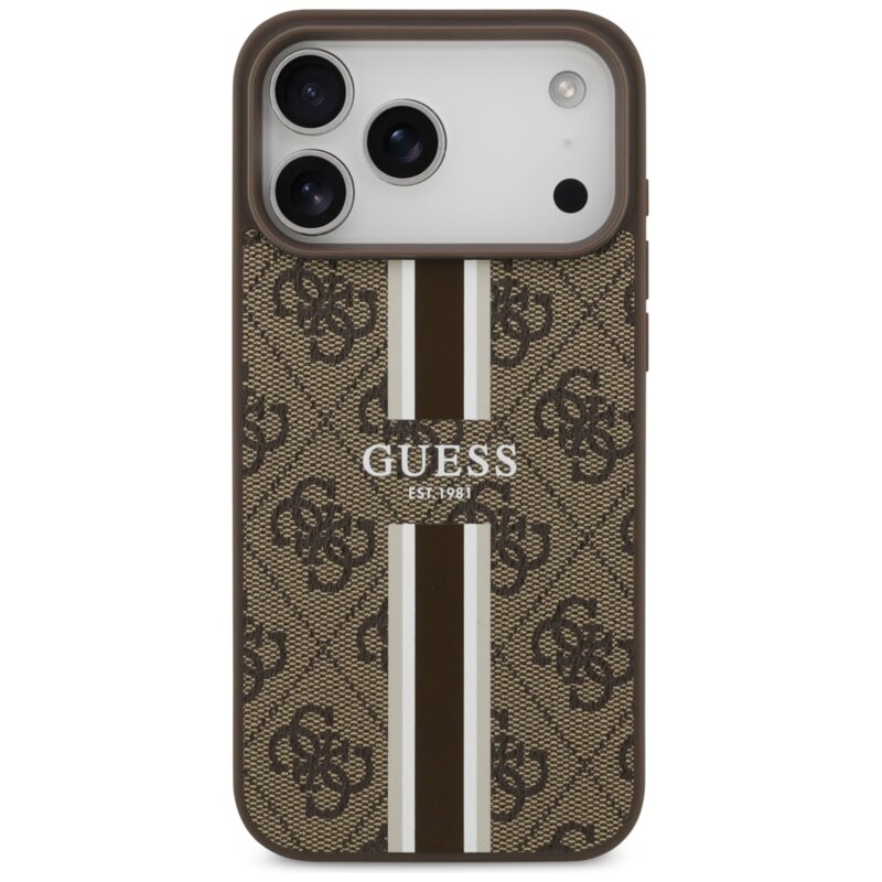 Husa originala Guess iPhone 17 Pro Max Hardcase 4G Printed Stripes MagSafe, maro, GUHMP17XP4RPSW