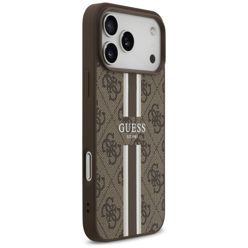 Husa originala Guess iPhone 17 Pro Max Hardcase 4G Printed Stripes MagSafe, maro, GUHMP17XP4RPSW
