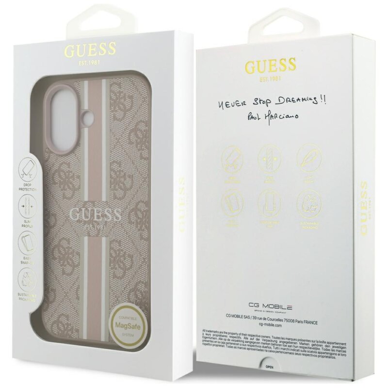 Husa originala Guess iPhone 17 Hardcase 4G Printed Stripes MagSafe, roz, GUHMP17SP4RPSP