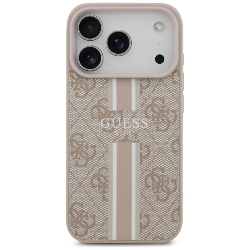 Husa originala Guess iPhone 17 Pro Hardcase 4G Printed Stripes MagSafe, roz, GUHMP17LP4RPSP