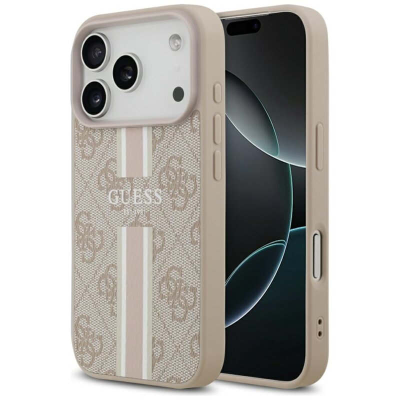 Husa originala Guess iPhone 17 Pro Max Hardcase 4G Printed Stripes MagSafe, roz, GUHMP17XP4RPSP
