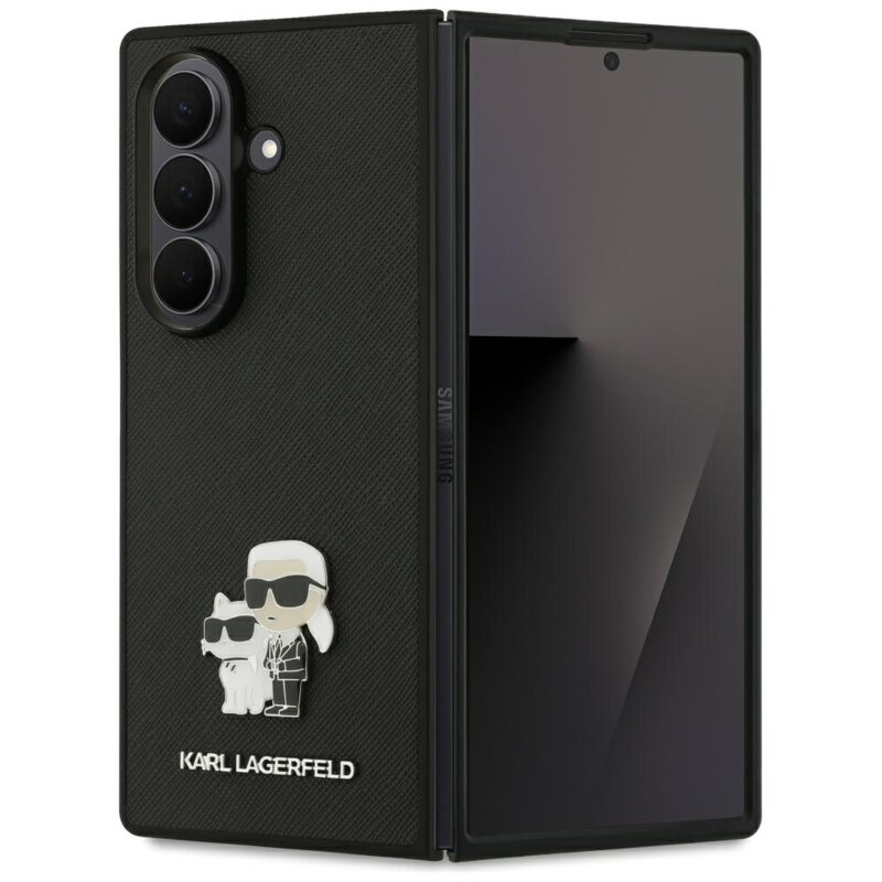 Husa originala Samsung Galaxy Z Fold7 Karl Lagerfeld Saffiano, Karl&Choupette Metal Pin, KLHCZFD7SAPKCNPK