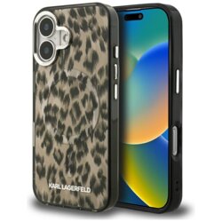 Husa iPhone 16 Karl Lagerfeld IML Leopard Pattern MagSafe, maro, KLHMP16SHDLEOICW