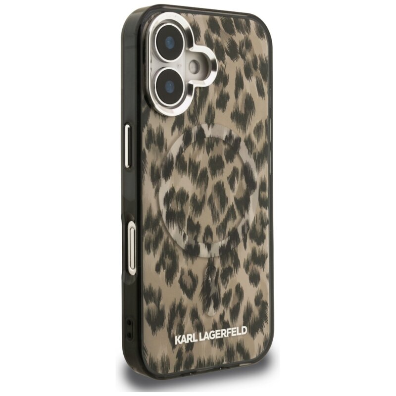 Husa iPhone 16 Karl Lagerfeld IML Leopard Pattern MagSafe, maro, KLHMP16SHDLEOICW