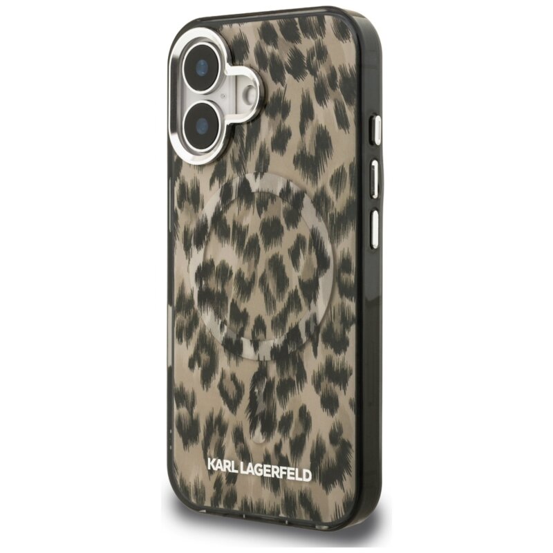 Husa iPhone 16 Karl Lagerfeld IML Leopard Pattern MagSafe, maro, KLHMP16SHDLEOICW