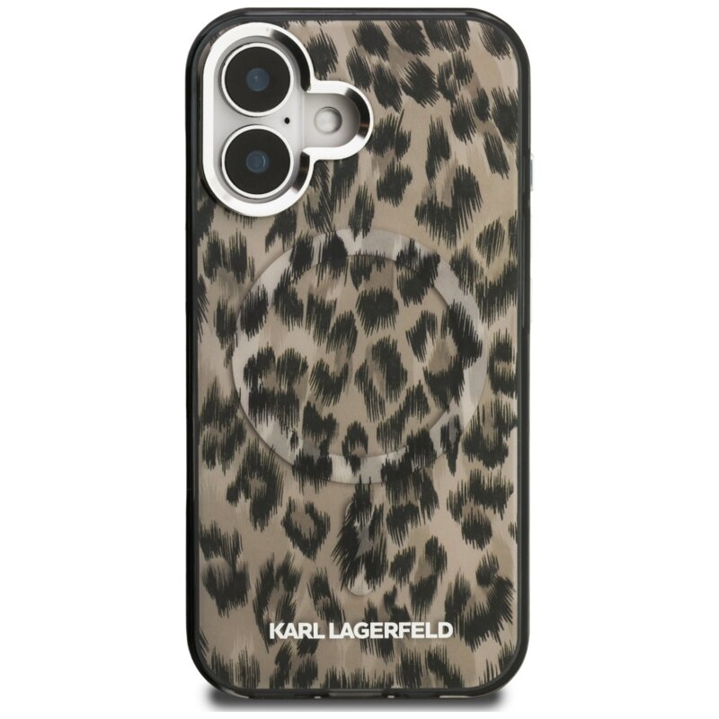 Husa iPhone 16 Karl Lagerfeld IML Leopard Pattern MagSafe, maro, KLHMP16SHDLEOICW