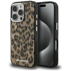 Husa iPhone 16 Pro Karl Lagerfeld IML Leopard Pattern MagSafe, maro, KLHMP16LHDLEOICW