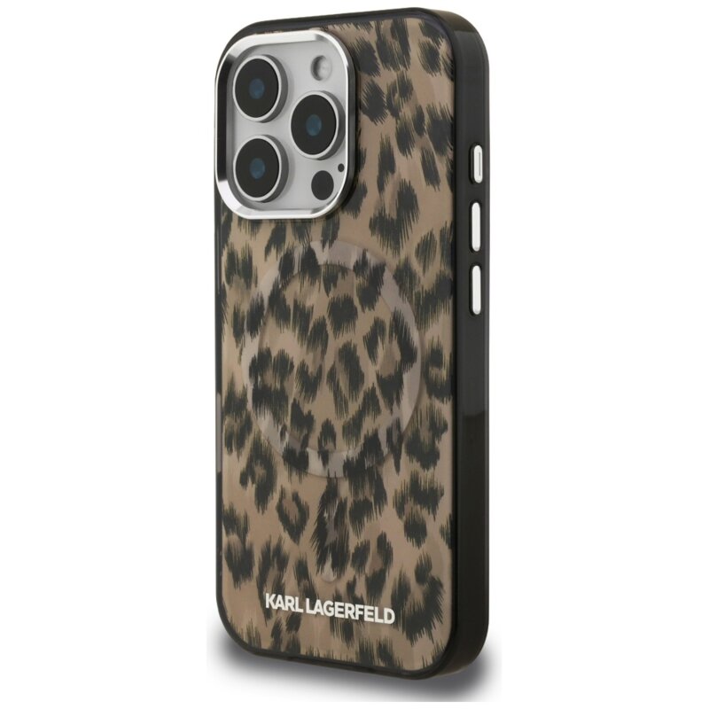 Husa iPhone 16 Pro Karl Lagerfeld IML Leopard Pattern MagSafe, maro, KLHMP16LHDLEOICW