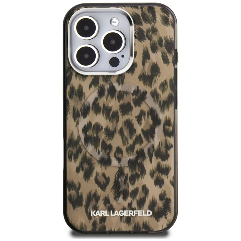 Husa iPhone 16 Pro Max Karl Lagerfeld IML Leopard Pattern MagSafe, maro, KLHMP16XHDLEOICW