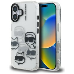 Husa iPhone 16 Karl Lagerfeld IML Luxury Multi Head Pattern, transparent, KLHCP16SHMCHKCT