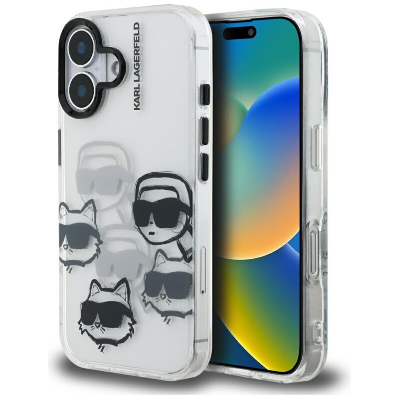 Husa iPhone 16 Karl Lagerfeld IML Luxury Multi Head Pattern, transparent, KLHCP16SHMCHKCT