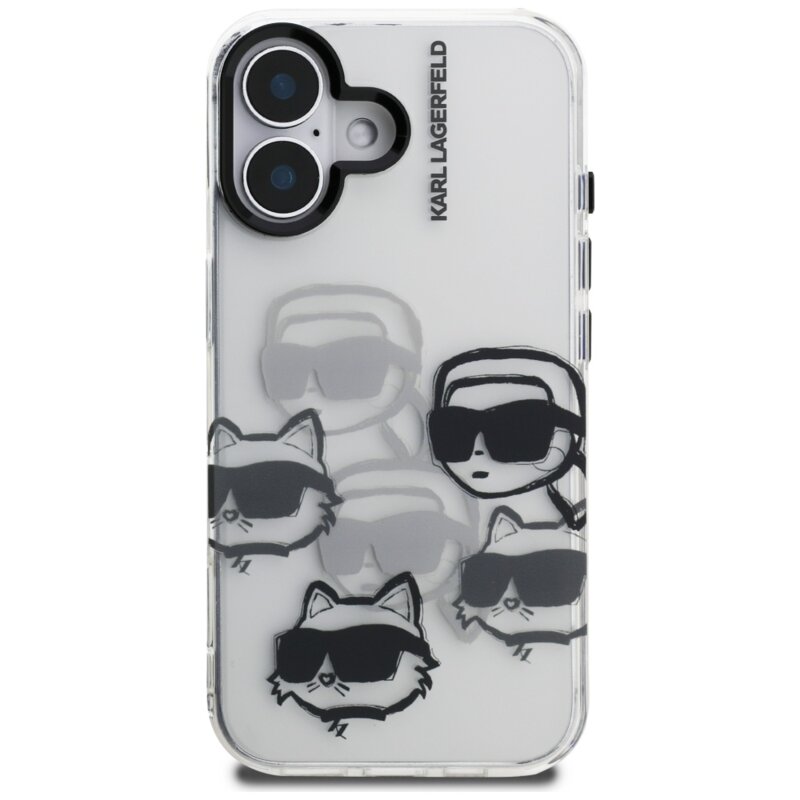 Husa iPhone 16 Karl Lagerfeld IML Luxury Multi Head Pattern, transparent, KLHCP16SHMCHKCT