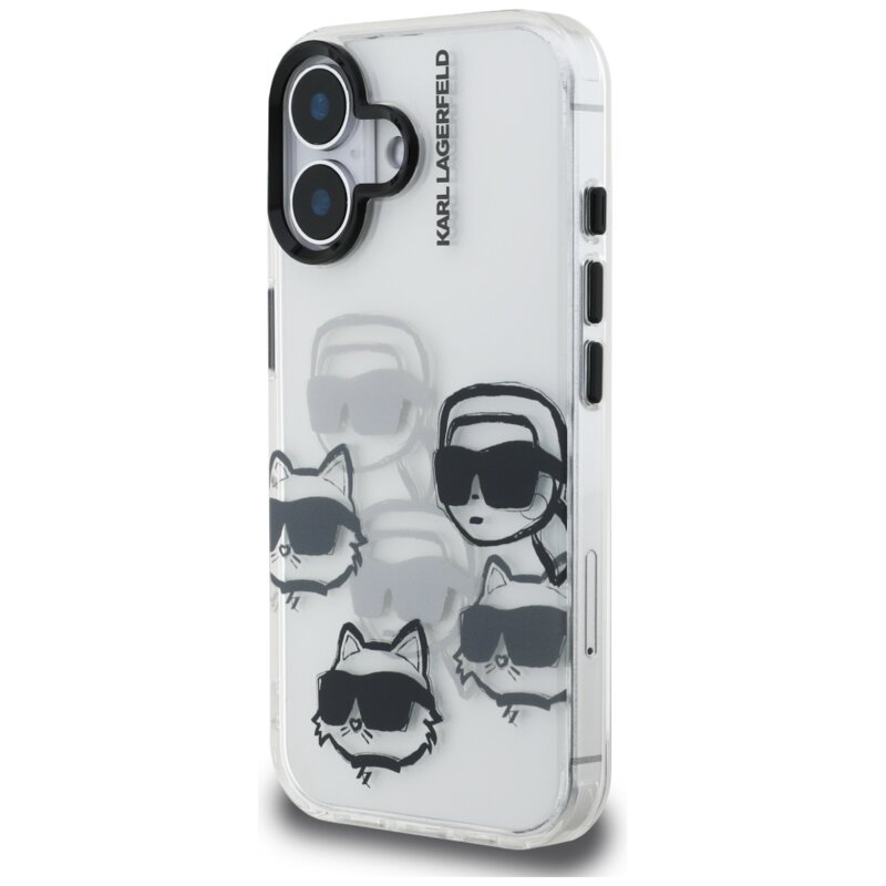 Husa iPhone 16 Karl Lagerfeld IML Luxury Multi Head Pattern, transparent, KLHCP16SHMCHKCT