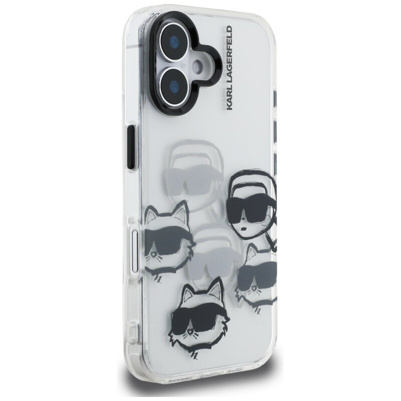 Husa iPhone 16 Karl Lagerfeld IML Luxury Multi Head Pattern, transparent, KLHCP16SHMCHKCT