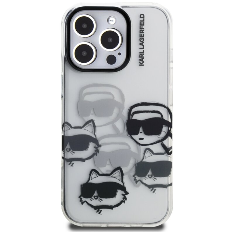 Husa iPhone 16 Pro Max Karl Lagerfeld IML Luxury Multi Head Pattern, transparent, KLHCP16XHMCHKCT