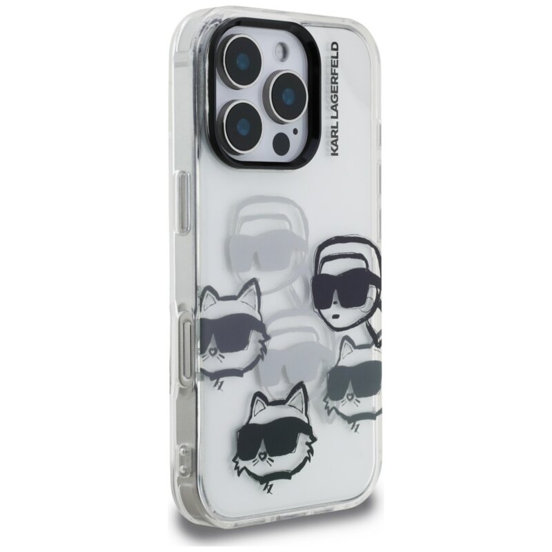 Husa iPhone 16 Pro Max Karl Lagerfeld IML Luxury Multi Head Pattern, transparent, KLHCP16XHMCHKCT