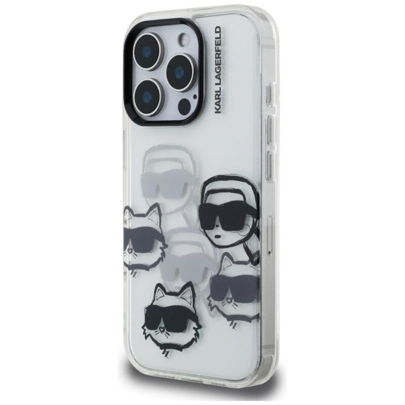 Husa iPhone 16 Pro Max Karl Lagerfeld IML Luxury Multi Head Pattern, transparent, KLHCP16XHMCHKCT