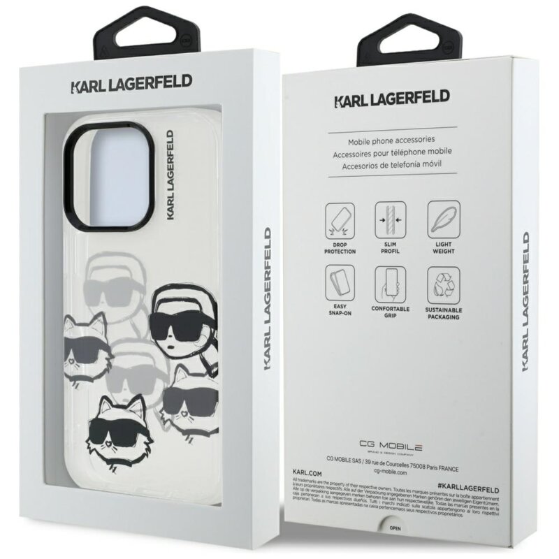 Husa iPhone 16 Pro Max Karl Lagerfeld IML Luxury Multi Head Pattern, transparent, KLHCP16XHMCHKCT