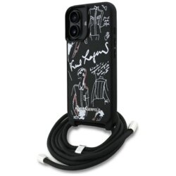 Husa iPhone 16 Karl Lagerfeld Saffiano MagSafe Crossbody, negru, KLHCP16SPGGRMPCK