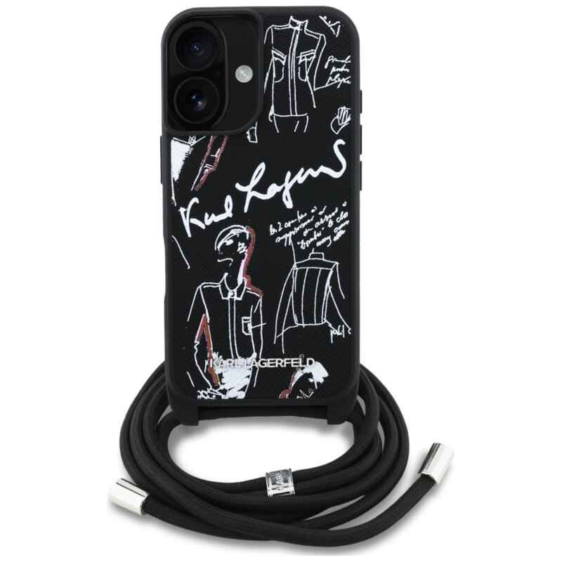 Husa iPhone 16 Karl Lagerfeld Saffiano MagSafe Crossbody, negru, KLHCP16SPGGRMPCK