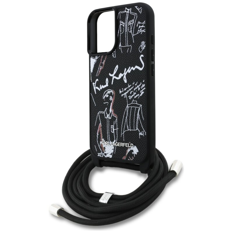 Husa iPhone 16 Karl Lagerfeld Saffiano MagSafe Crossbody, negru, KLHCP16SPGGRMPCK