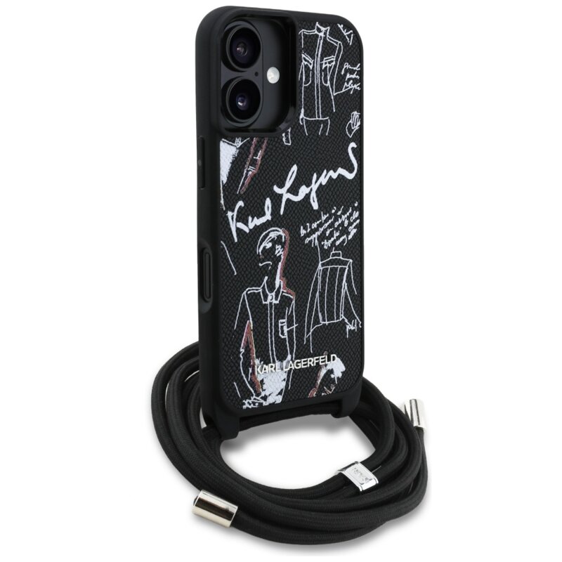 Husa iPhone 16 Karl Lagerfeld Saffiano MagSafe Crossbody, negru, KLHCP16SPGGRMPCK
