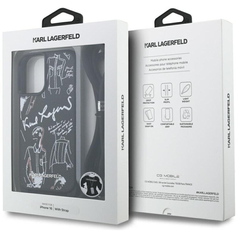 Husa iPhone 16 Karl Lagerfeld Saffiano MagSafe Crossbody, negru, KLHCP16SPGGRMPCK