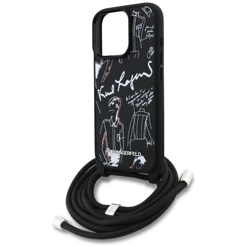 Husa iPhone 16 Pro Karl Lagerfeld Saffiano MagSafe Crossbody, negru, KLHCP16LPGGRMPCK