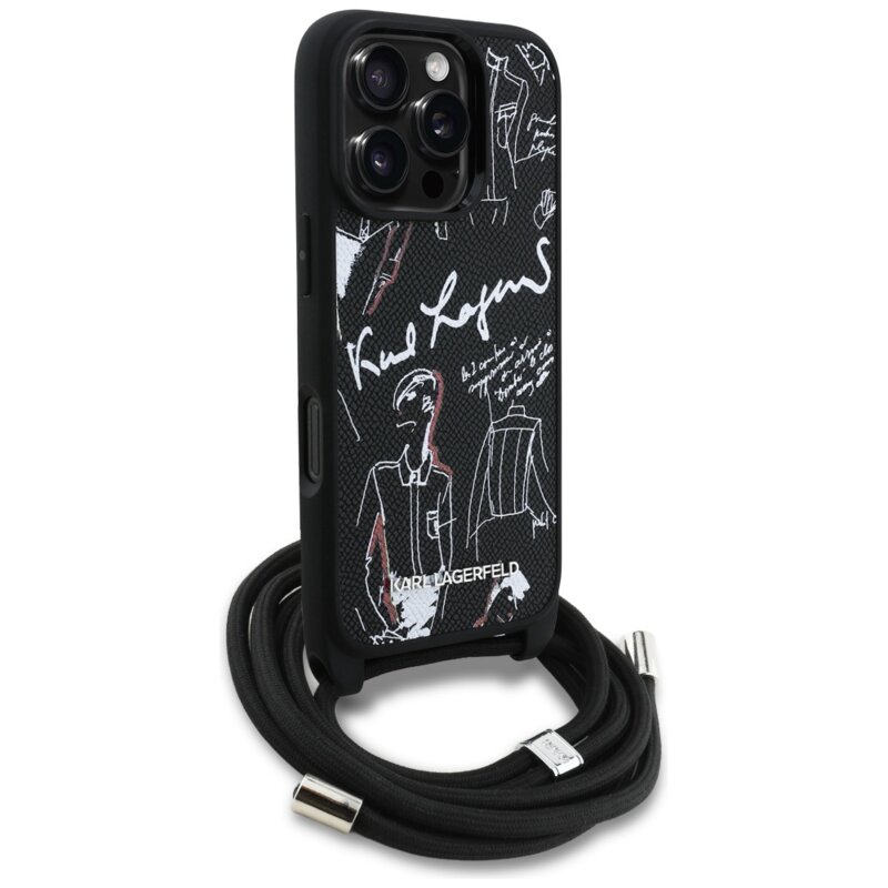 Husa iPhone 16 Pro Karl Lagerfeld Saffiano MagSafe Crossbody, negru, KLHCP16LPGGRMPCK