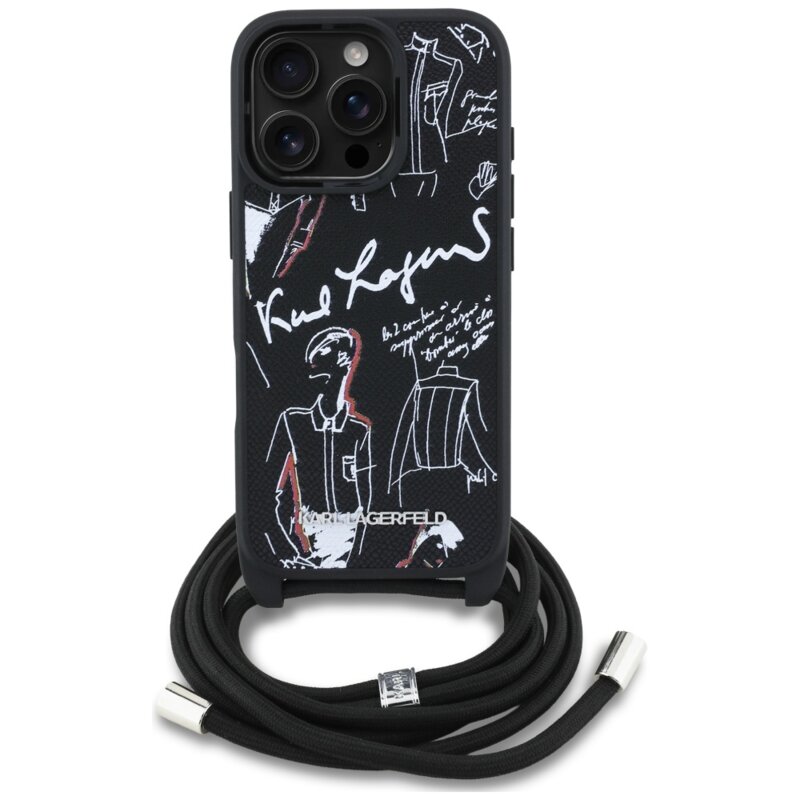 Husa iPhone 16 Pro Max Karl Lagerfeld Saffiano MagSafe Crossbody, negru, KLHCP16XPGGRMPCK