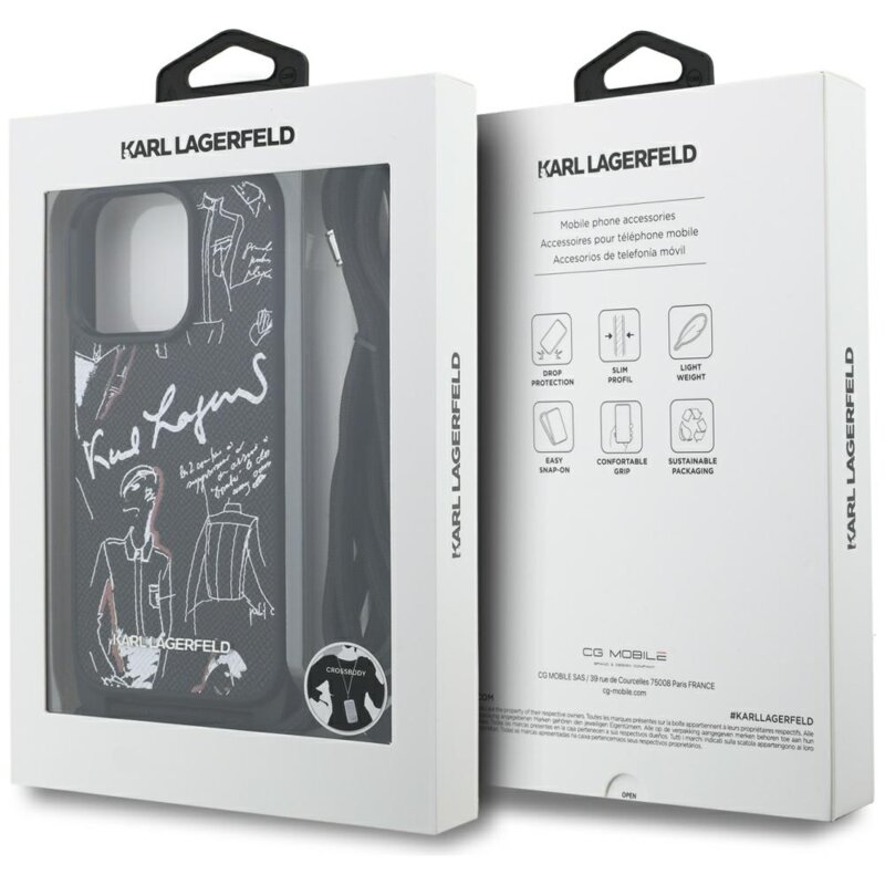 Husa iPhone 16 Pro Max Karl Lagerfeld Saffiano MagSafe Crossbody, negru, KLHCP16XPGGRMPCK
