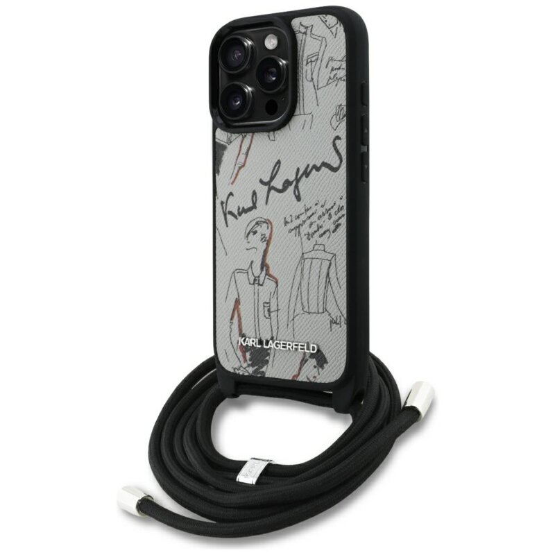 Husa iPhone 16 Pro Karl Lagerfeld Saffiano MagSafe Crossbody, gri, KLHCP16LPGGRMPCG