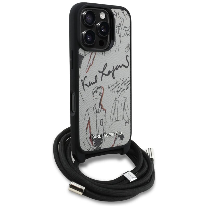 Husa iPhone 16 Pro Karl Lagerfeld Saffiano MagSafe Crossbody, gri, KLHCP16LPGGRMPCG