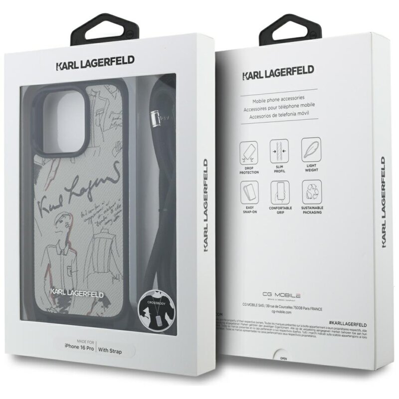 Husa iPhone 16 Pro Karl Lagerfeld Saffiano MagSafe Crossbody, gri, KLHCP16LPGGRMPCG