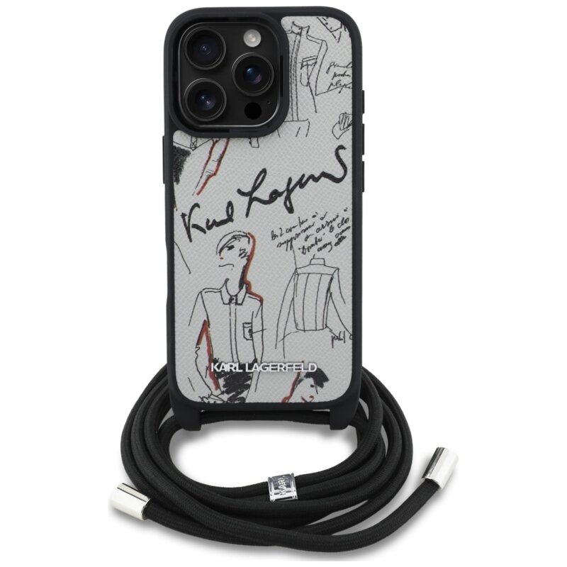 Husa iPhone 16 Pro Max Karl Lagerfeld Saffiano MagSafe Crossbody, gri, KLHCP16XPGGRMPCG