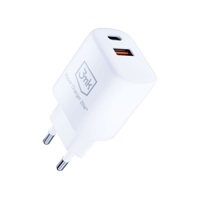 Incarcator priza USB-C + USB-A 20W, 3mk Hyper, alb