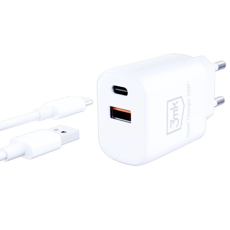 Incarcator priza USB-C + USB-A 20W, 3mk Hyper, alb